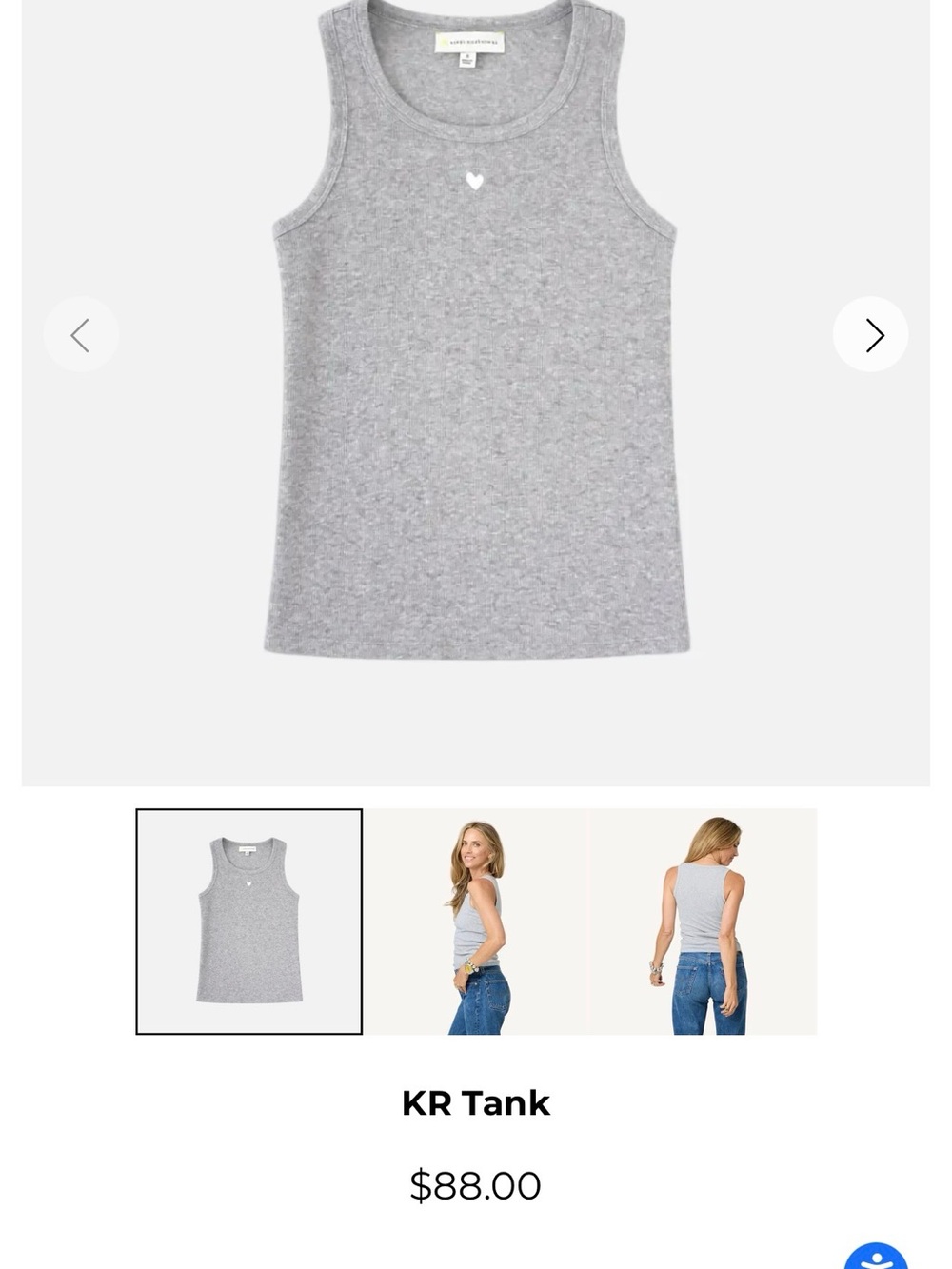 Rosenthal Light Gray Ribbed Tank with Embroidered Heart - Picture 4 of 4